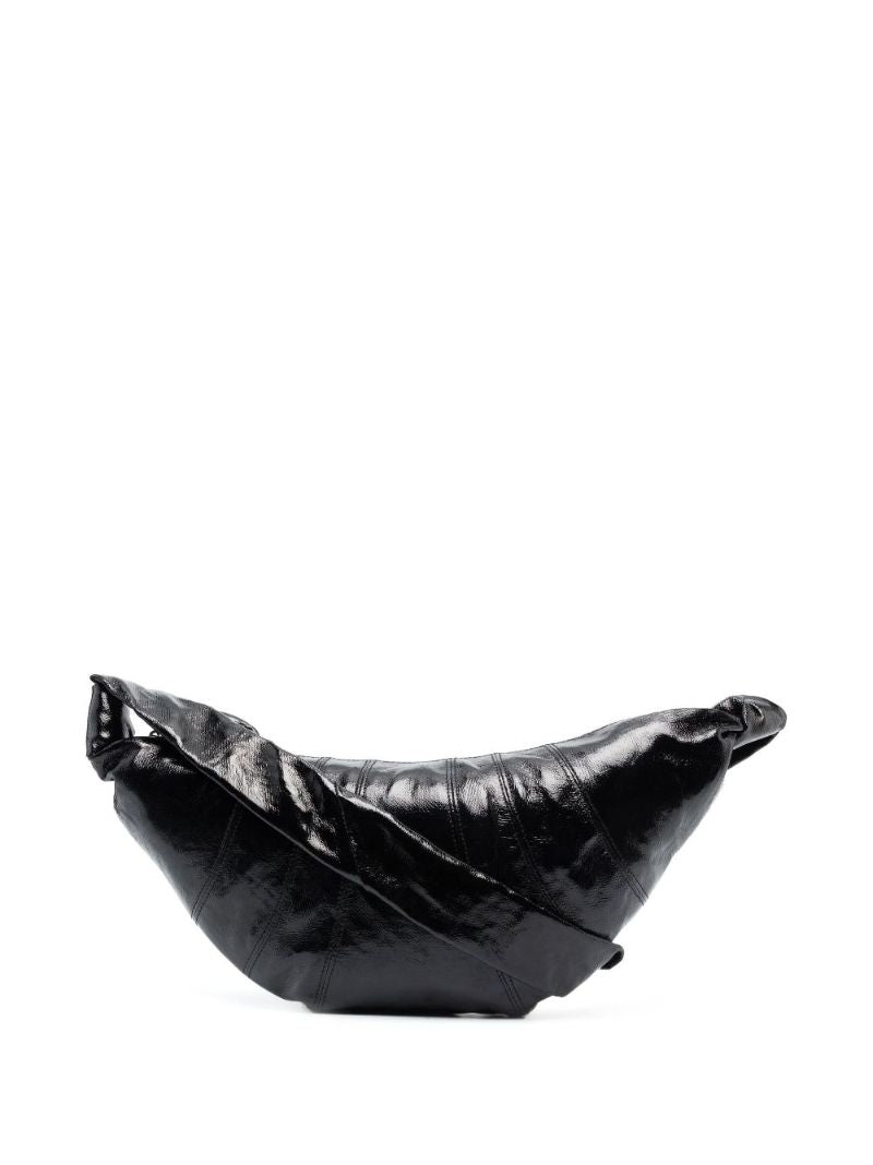 Black Small Croissant Coated Linen Bag