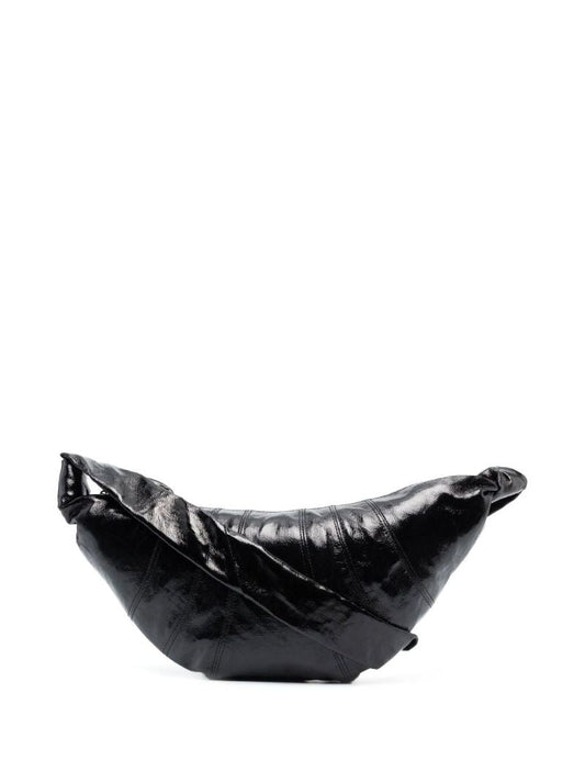 Black Small Croissant Coated Linen Bag