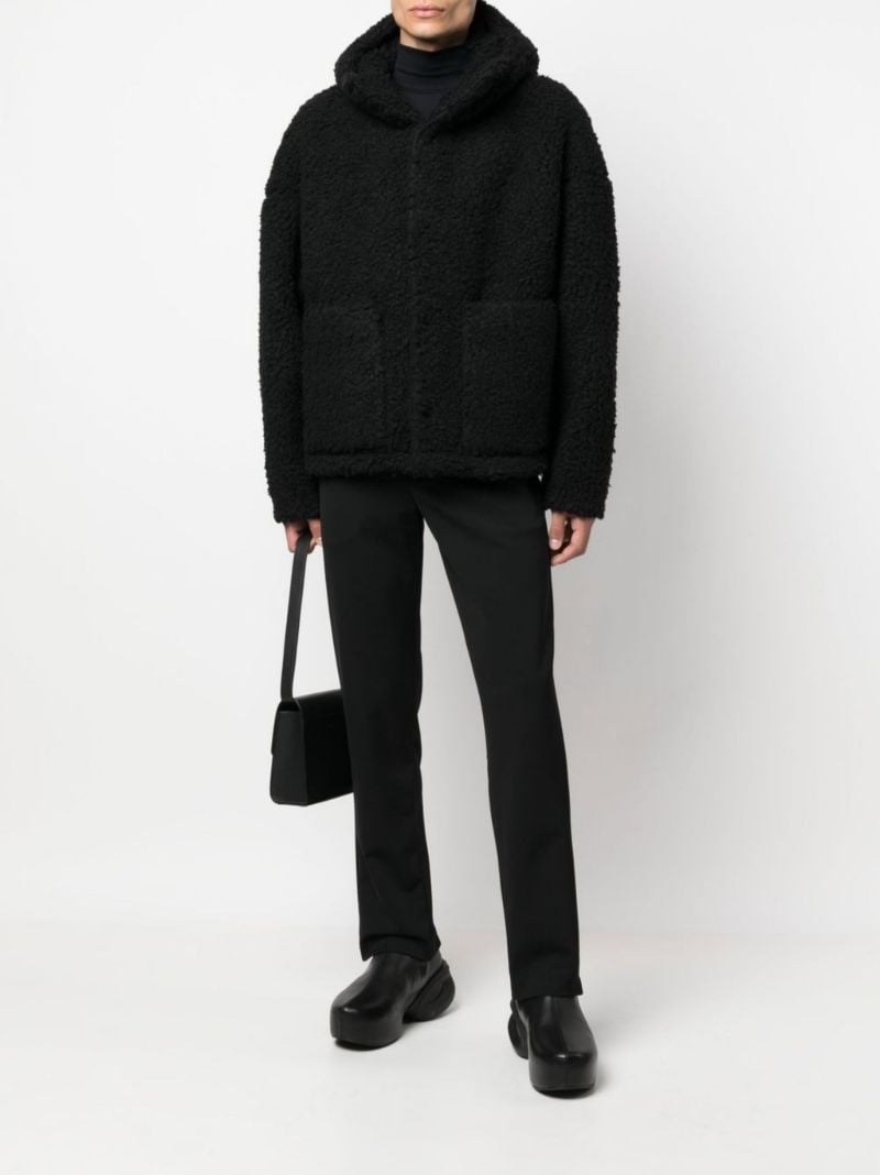 Black Faux Shearling Hooded Jacket