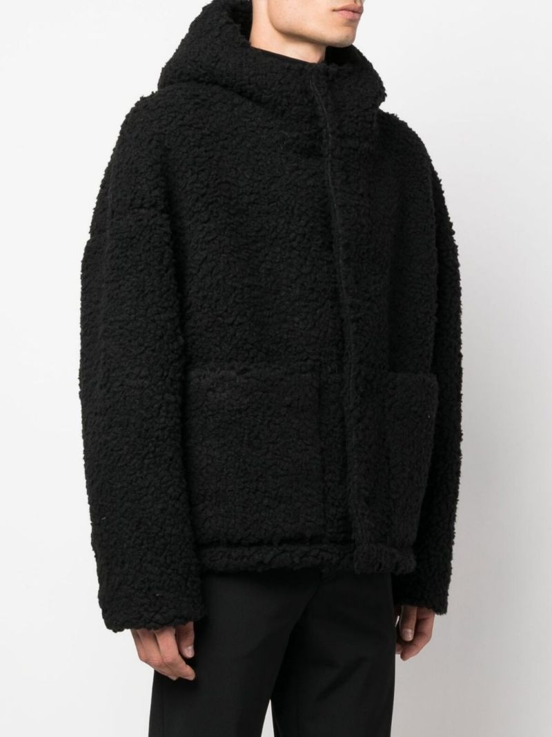 Black Faux Shearling Hooded Jacket