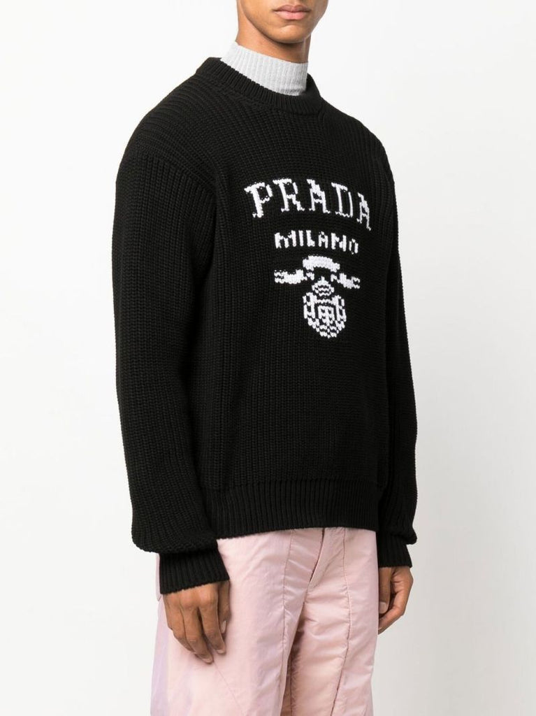 Black Logo Cotton Knit Sweater