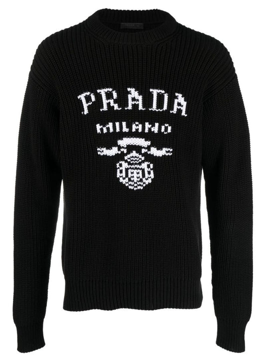 Black Logo Cotton Knit Sweater