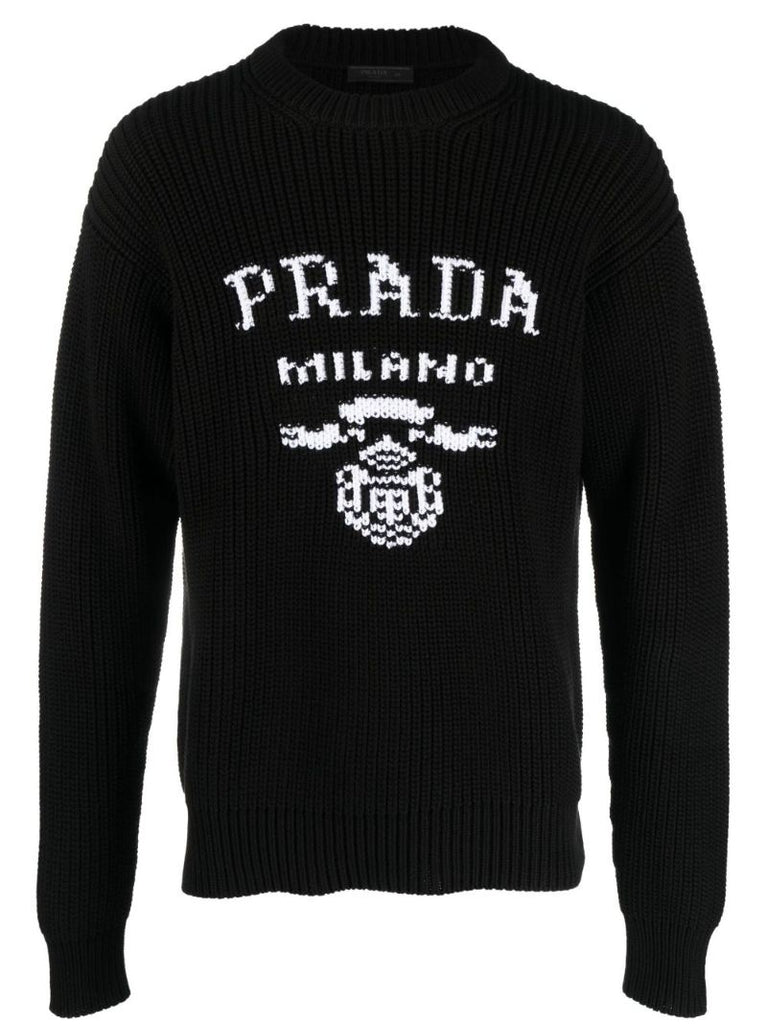 Black Logo Cotton Knit Sweater