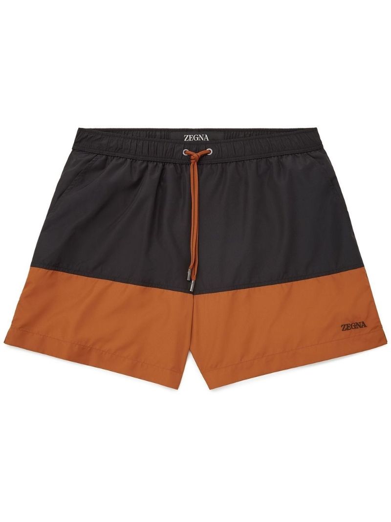 Brown Colourblock Logo Swim Shorts