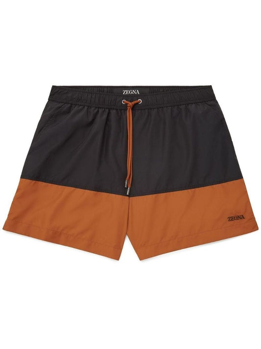 Brown Colourblock Logo Swim Shorts