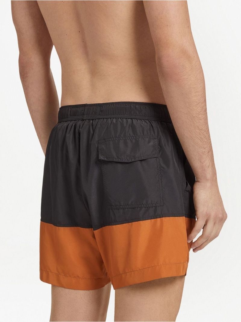 Brown Colourblock Logo Swim Shorts