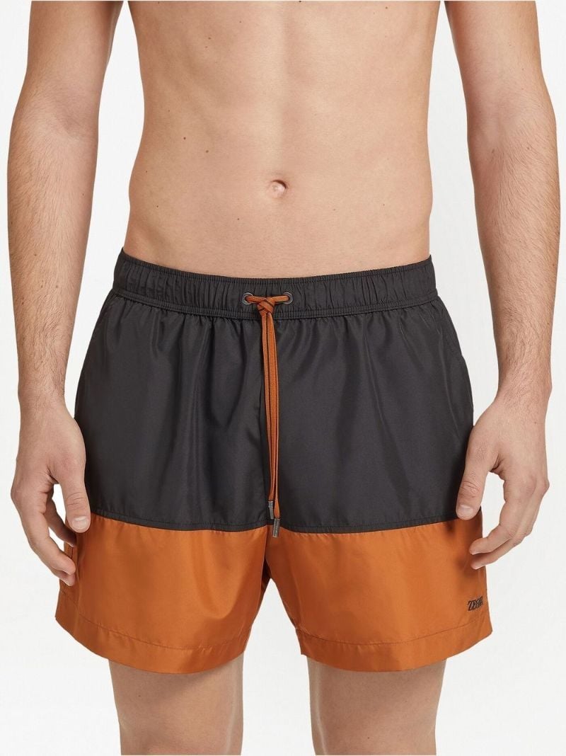 Brown Colourblock Logo Swim Shorts