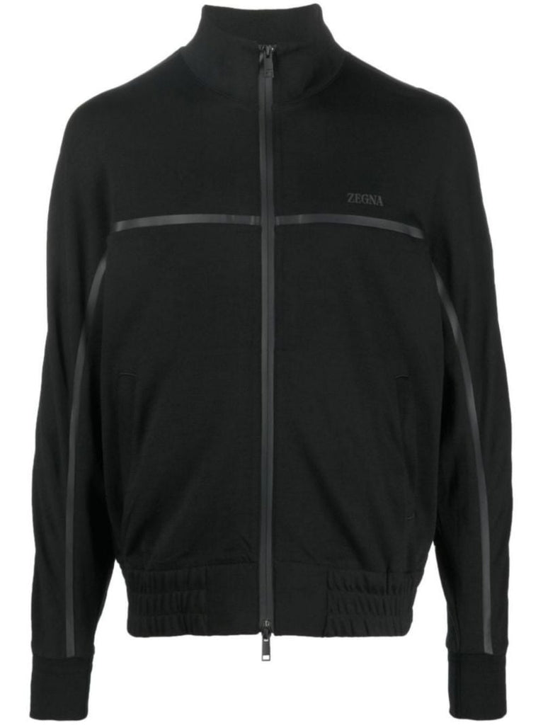 Black Logo Zip-up Wool Jacket
