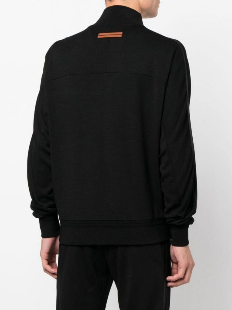 Black Logo Zip-up Wool Jacket