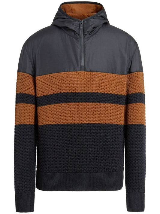 Black Striped Half-zip Hoodie