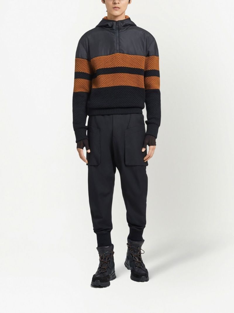 Black Striped Half-zip Hoodie