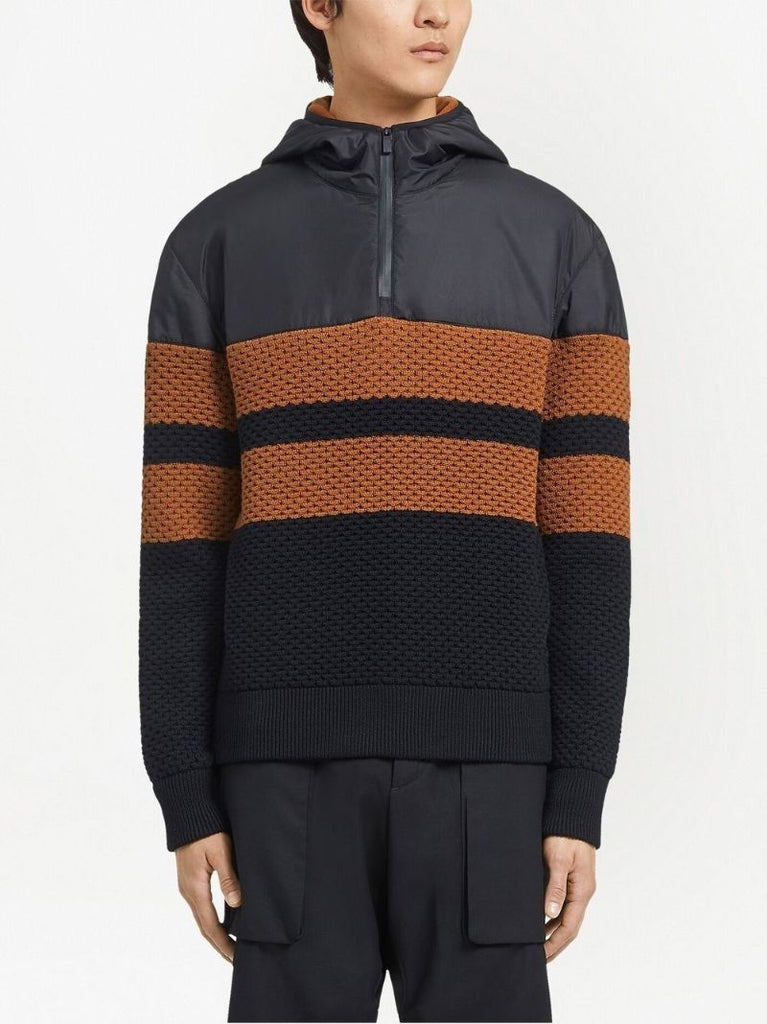 Black Striped Half-zip Hoodie