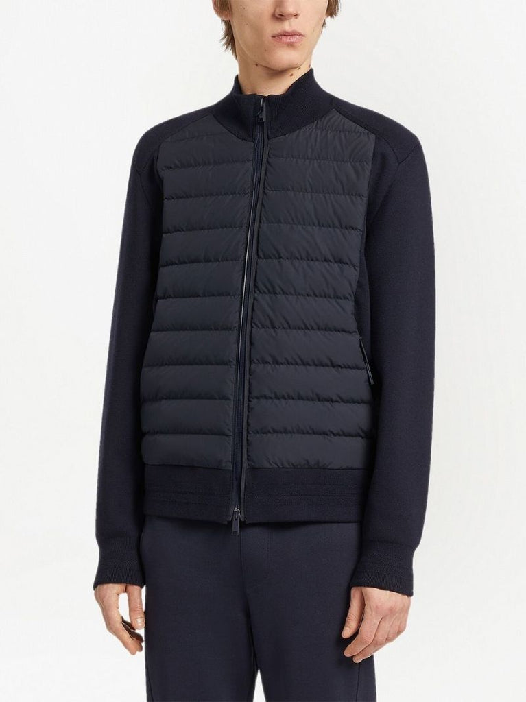 Blue Padded Zip-up Wool Sweater