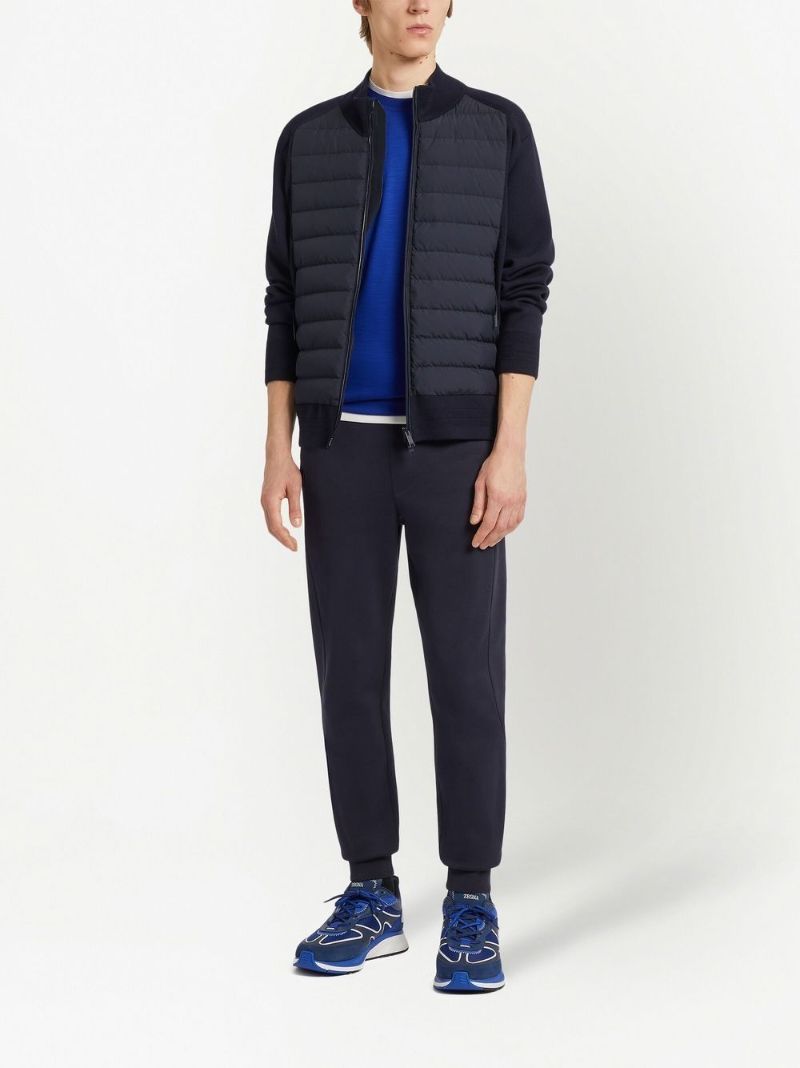 Blue Padded Zip-up Wool Sweater