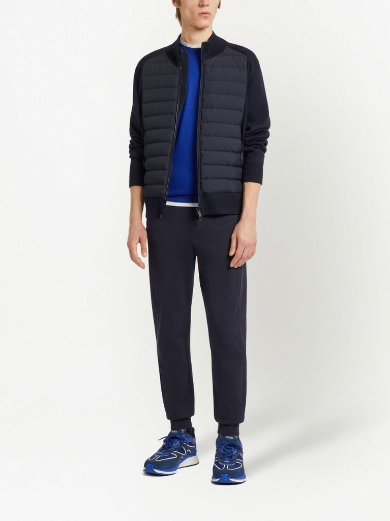 Blue Padded Zip-up Wool Sweater