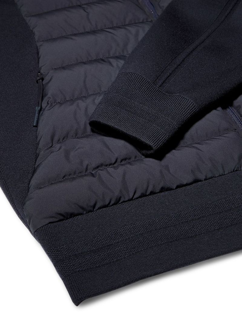 Blue Padded Zip-up Wool Sweater