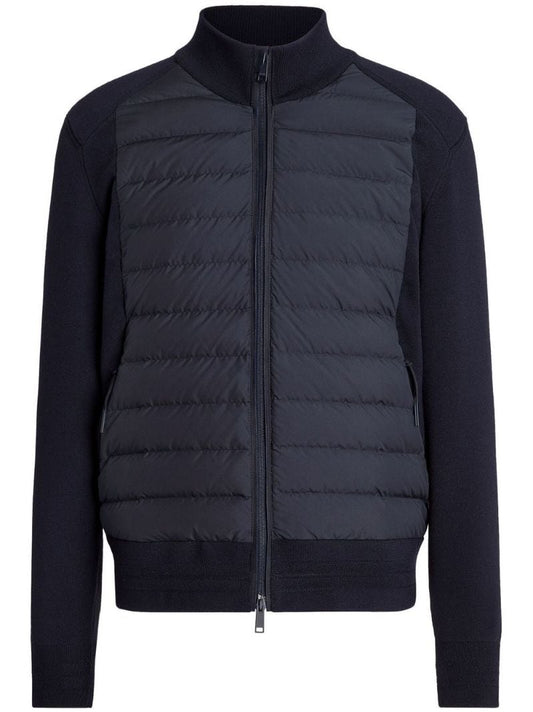 Blue Padded Zip-up Wool Sweater