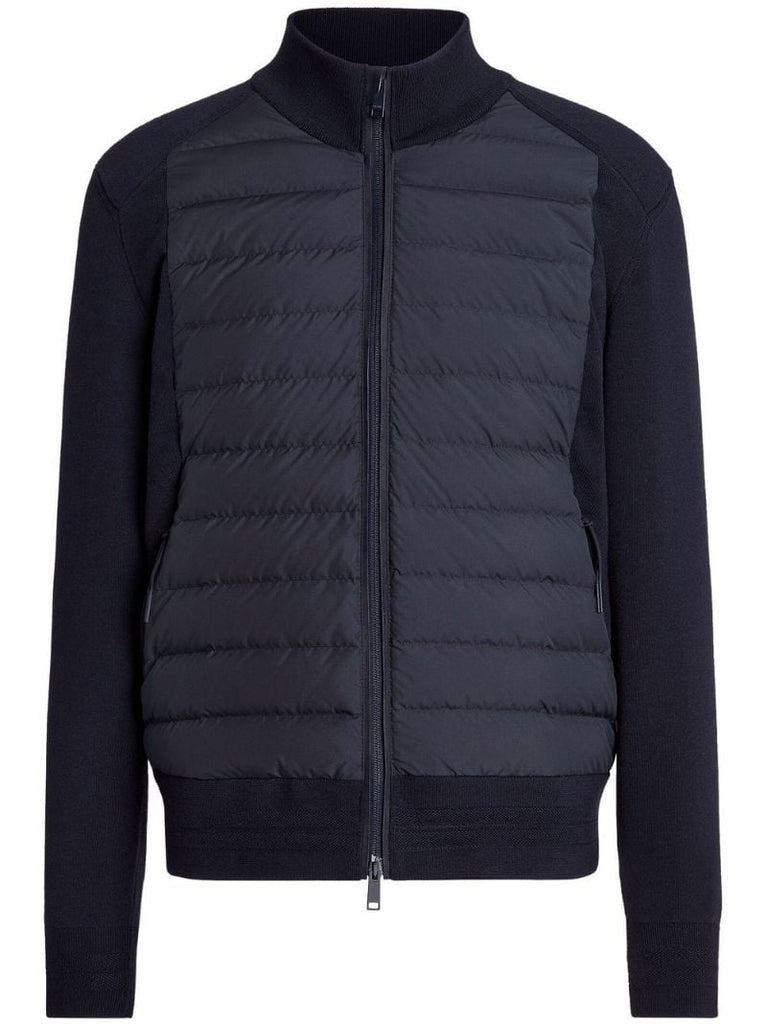 Blue Padded Zip-up Wool Sweater