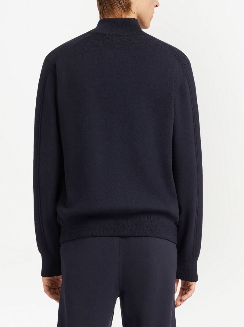 Blue Padded Zip-up Wool Sweater