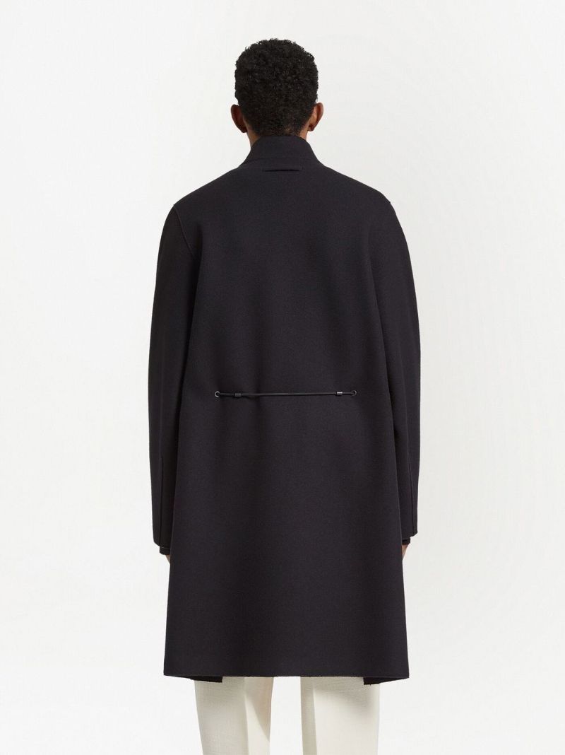 Black Tie-detailed Wool Coat
