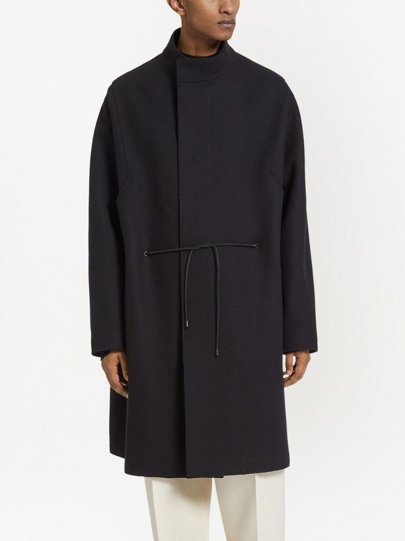 Black Tie-detailed Wool Coat