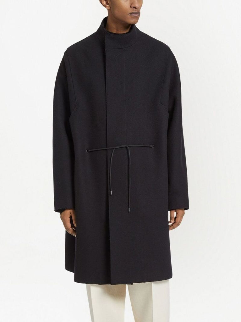 Black Tie-detailed Wool Coat