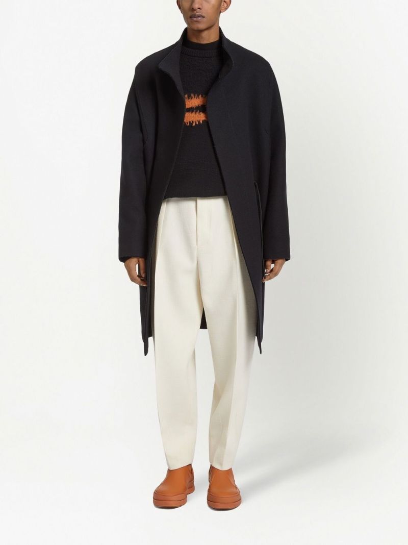 Black Tie-detailed Wool Coat