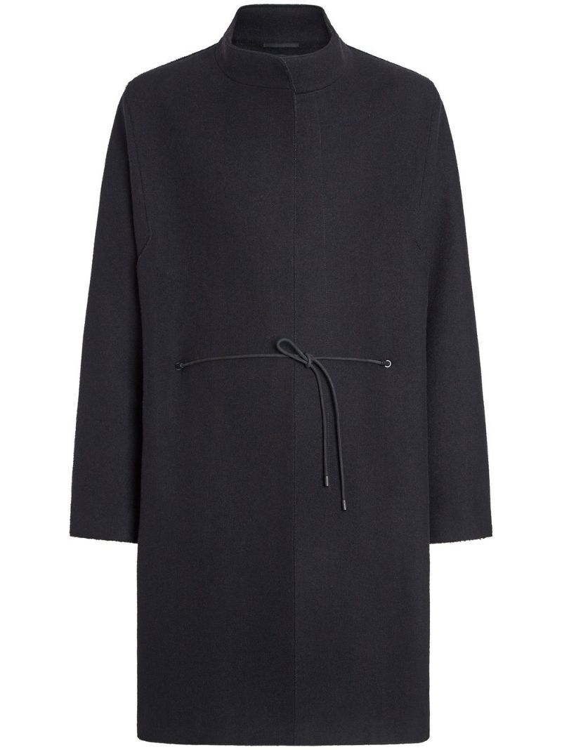 Black Tie-detailed Wool Coat