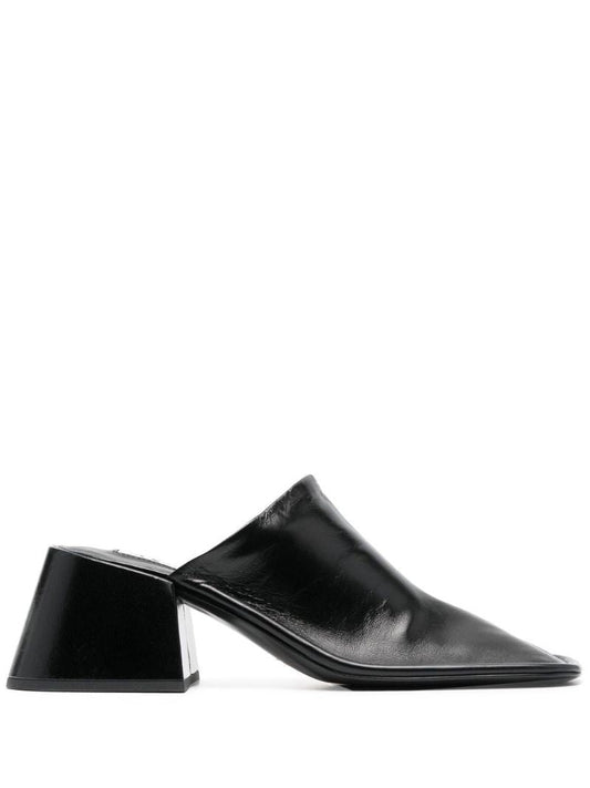 Black 60 Block Heel Leather Mules