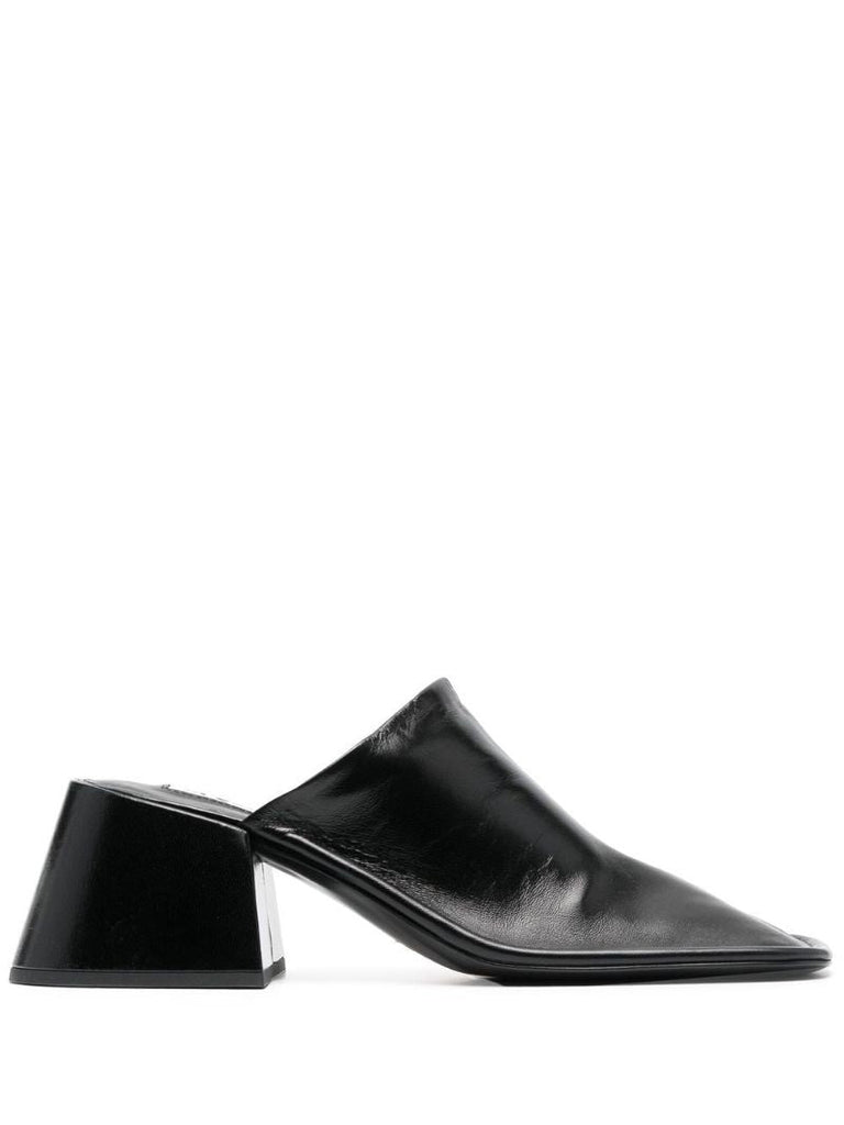 Black 60 Block Heel Leather Mules