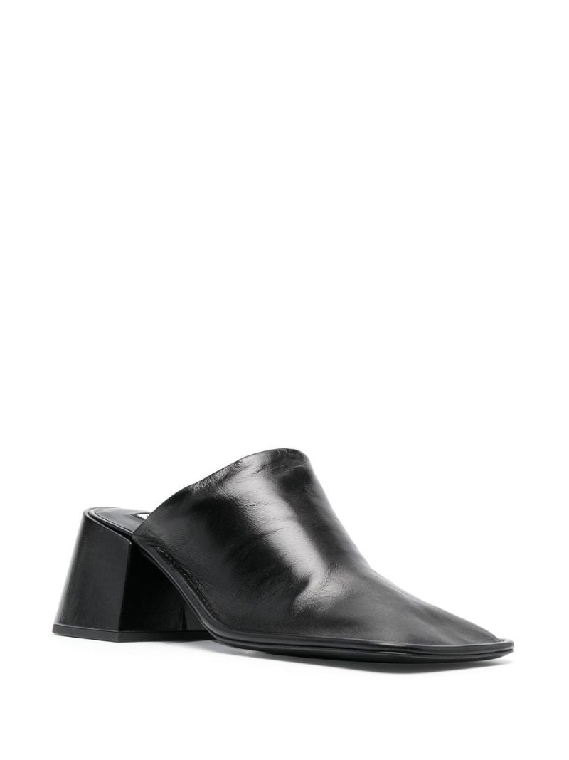 Black 60 Block Heel Leather Mules