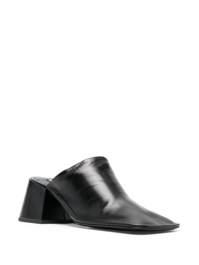 Black 60 Block Heel Leather Mules