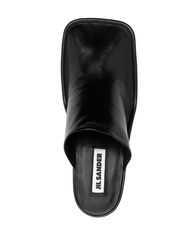 Black 60 Block Heel Leather Mules