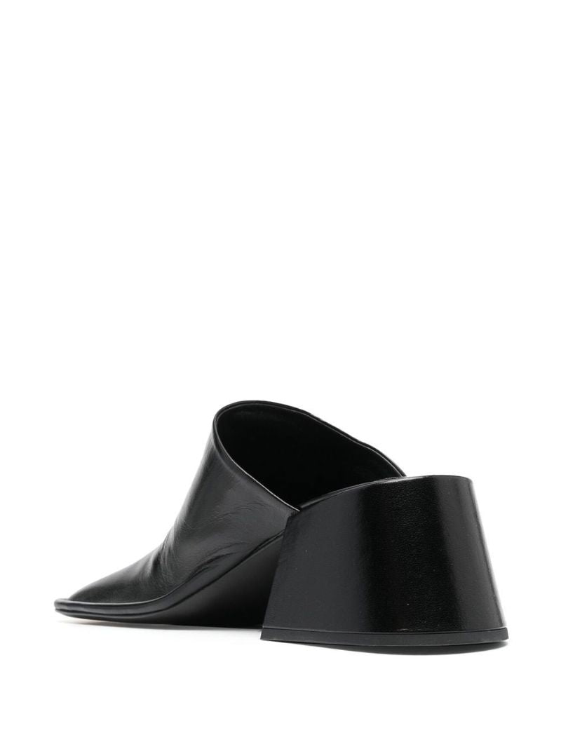 Black 60 Block Heel Leather Mules
