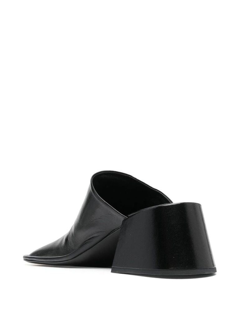 Black 60 Block Heel Leather Mules