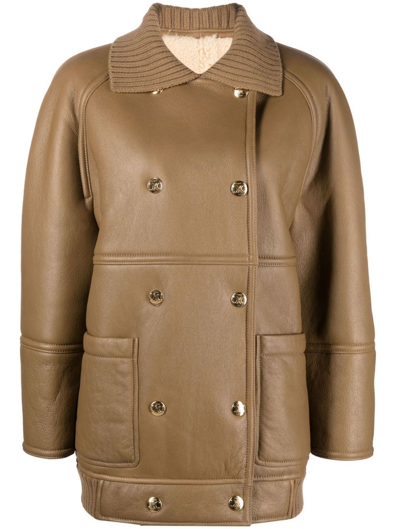 Green Double-breasted Leather Coat
