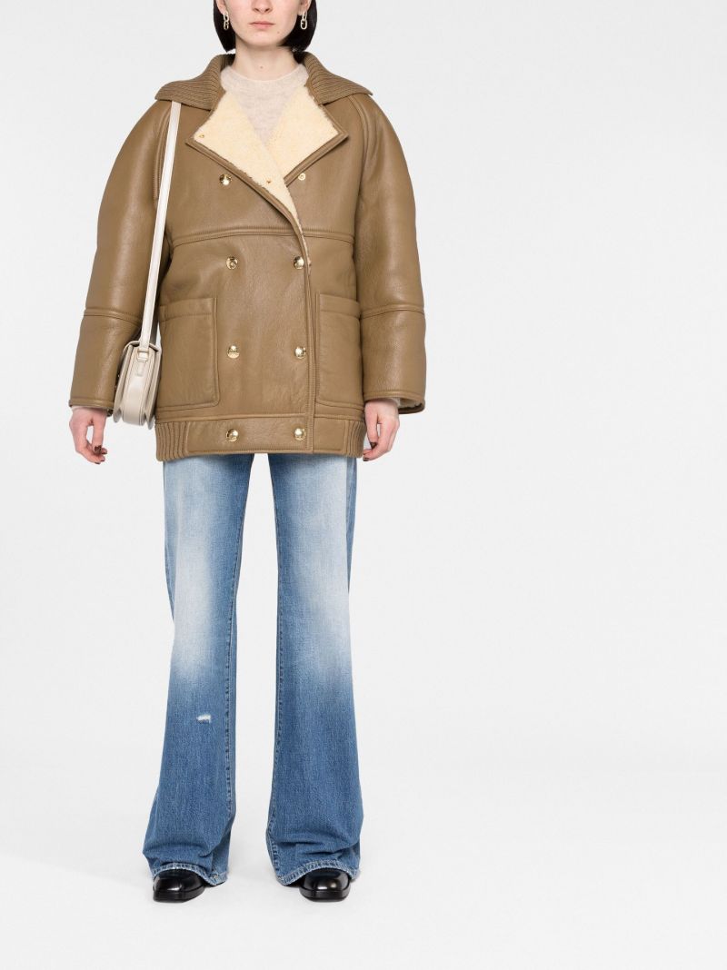 Green Double-breasted Leather Coat