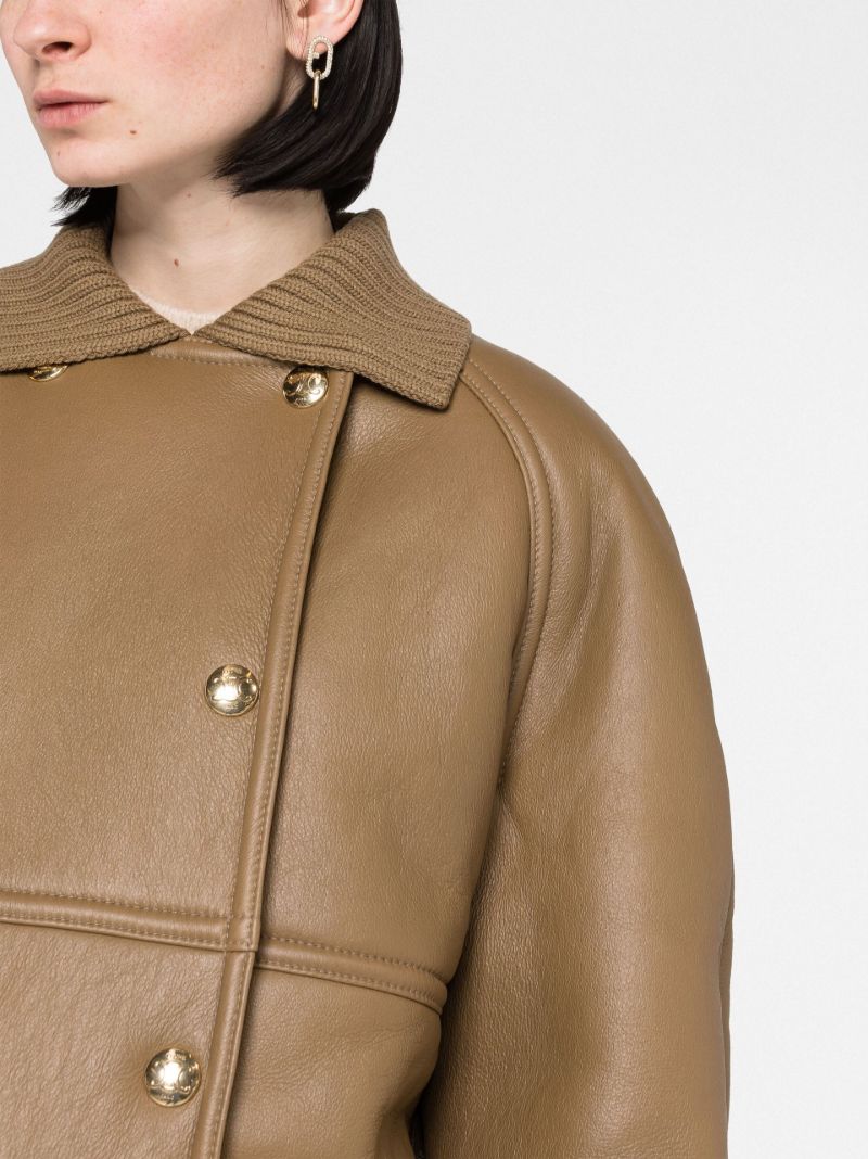 Green Double-breasted Leather Coat
