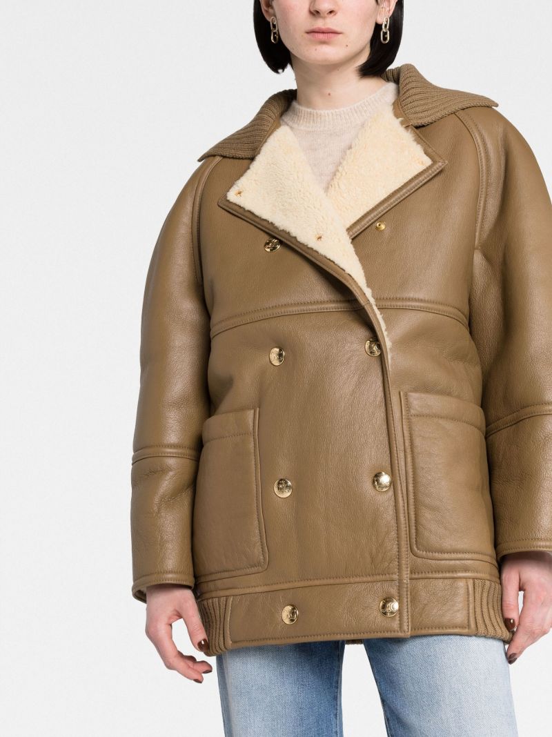 Green Double-breasted Leather Coat