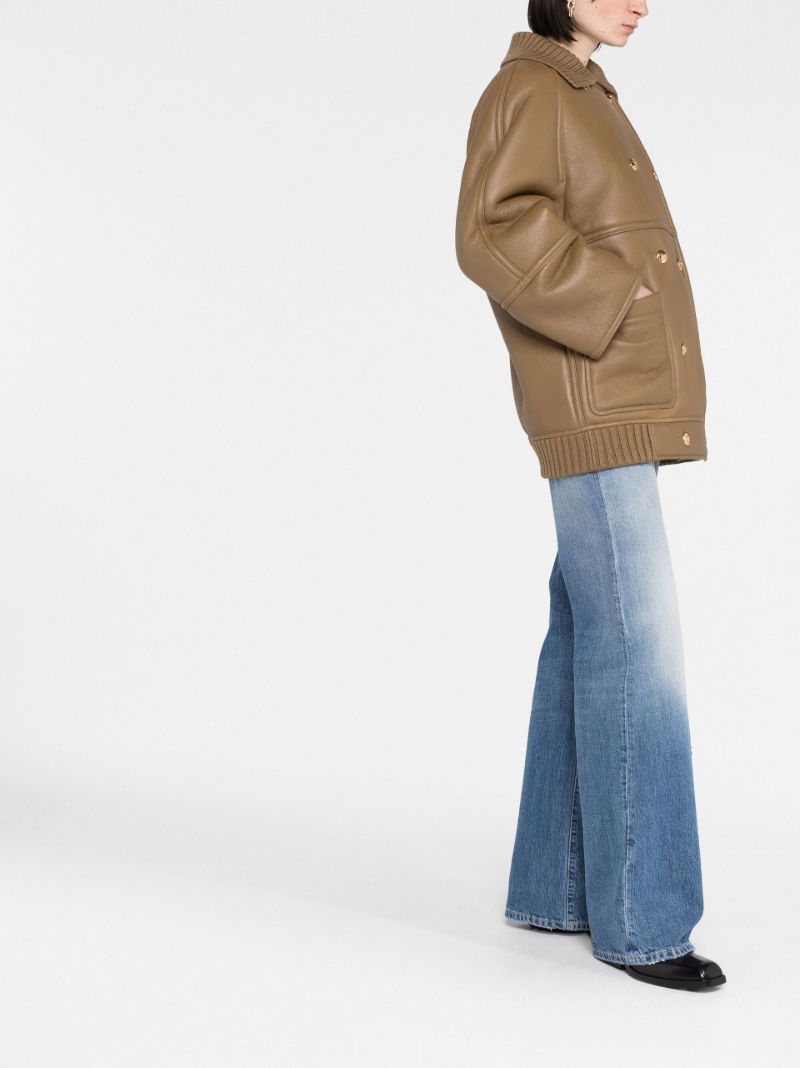 Green Double-breasted Leather Coat