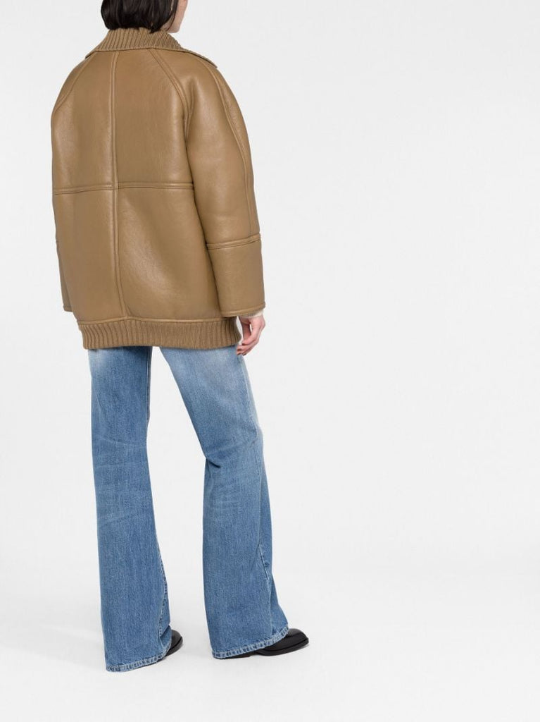 Green Double-breasted Leather Coat