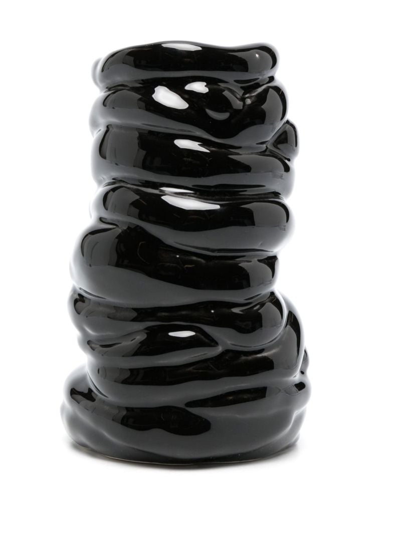 Black Ridged Asymmetric Small Vase