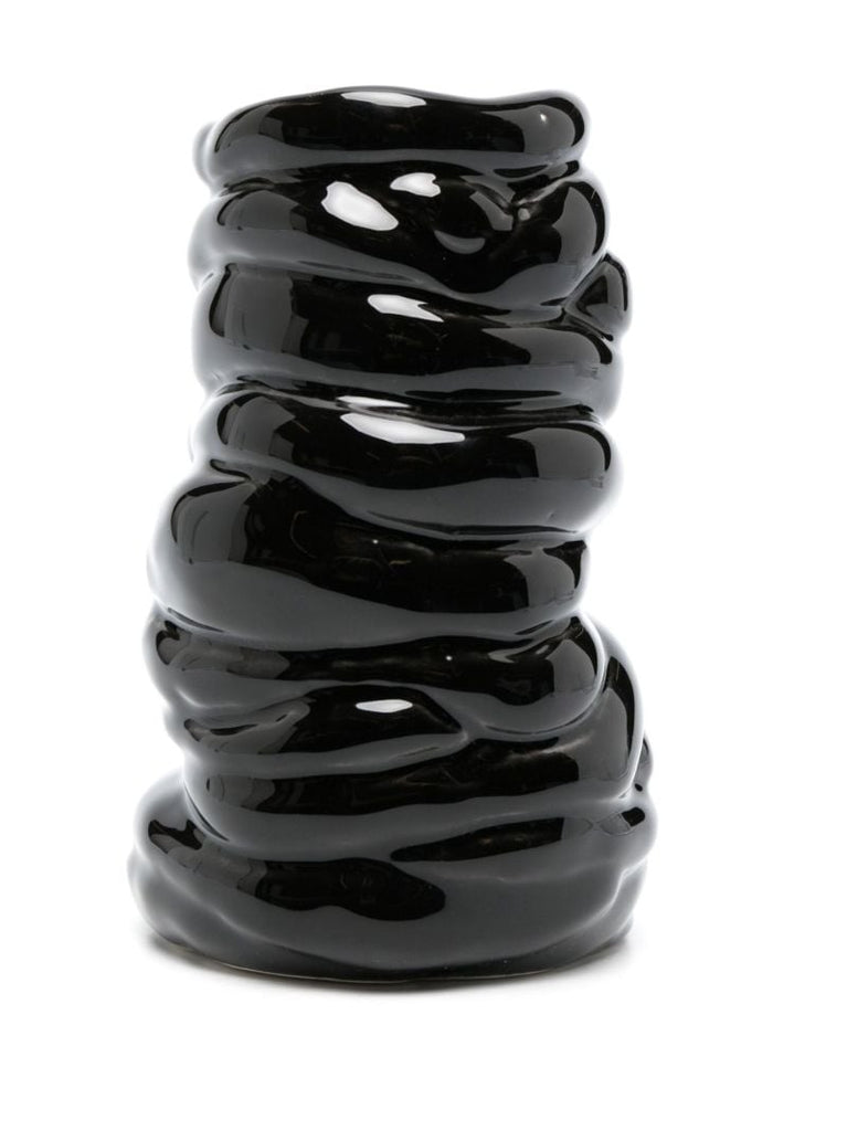 Black Ridged Asymmetric Small Vase