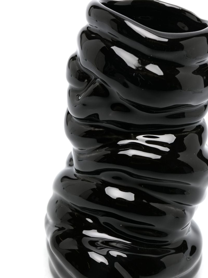 Black Ridged Asymmetric Small Vase