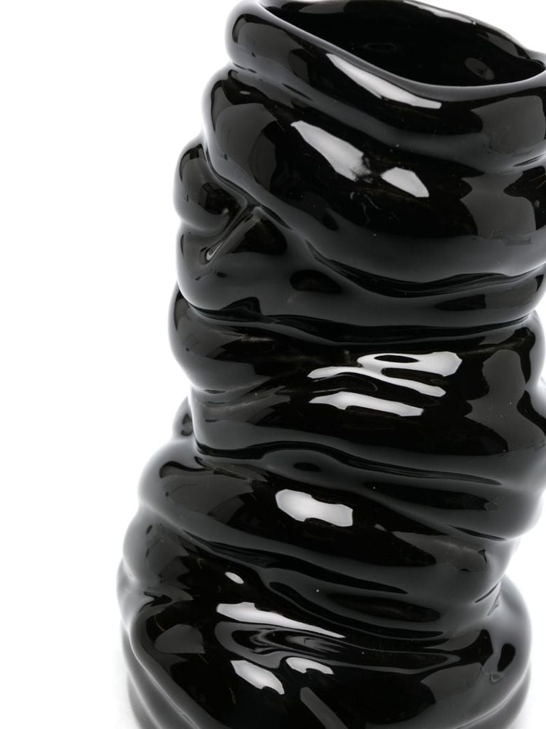 Black Ridged Asymmetric Small Vase