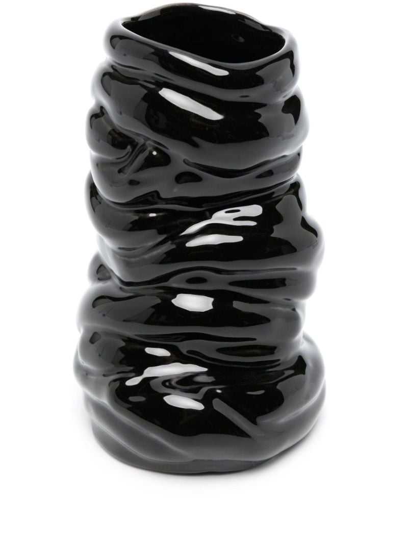 Black Ridged Asymmetric Small Vase