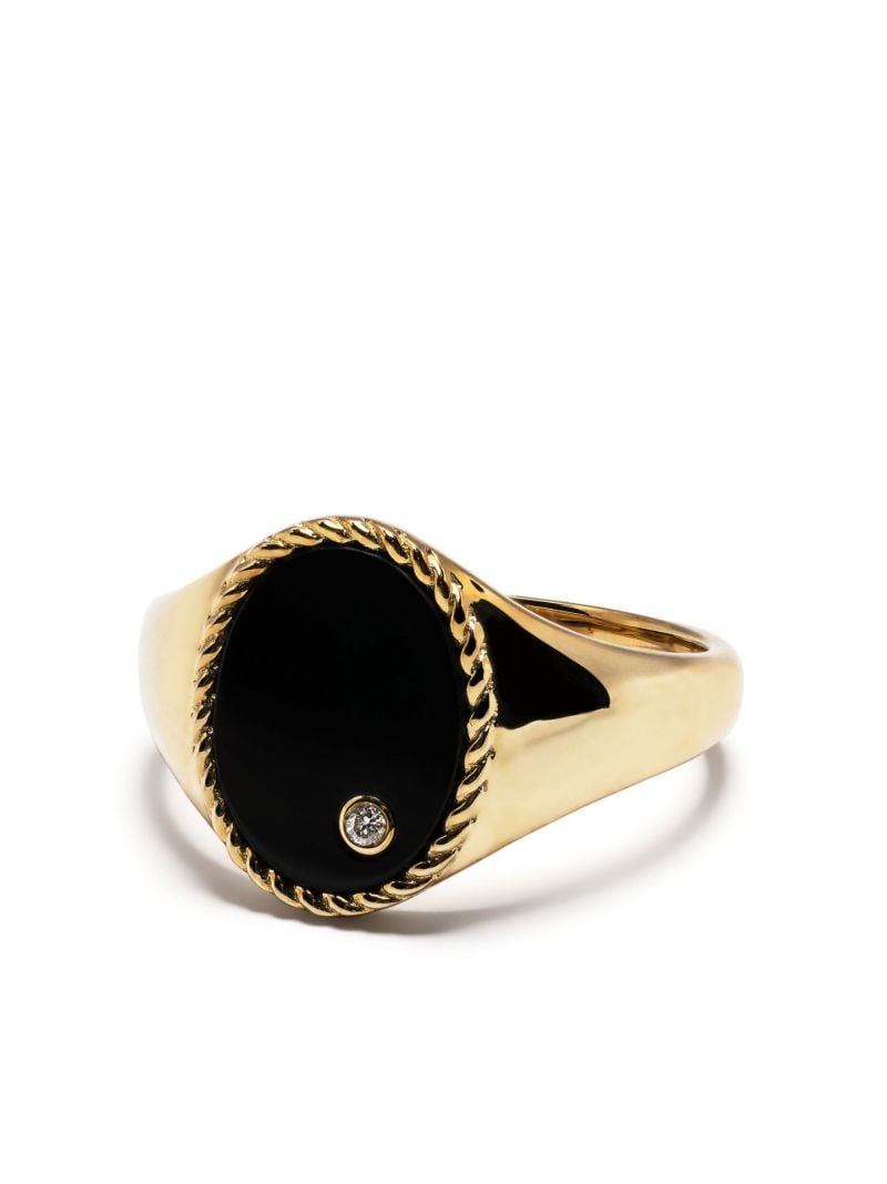 9k Yellow Gold Chevaliere Ovale Onyx and Diamond Ring