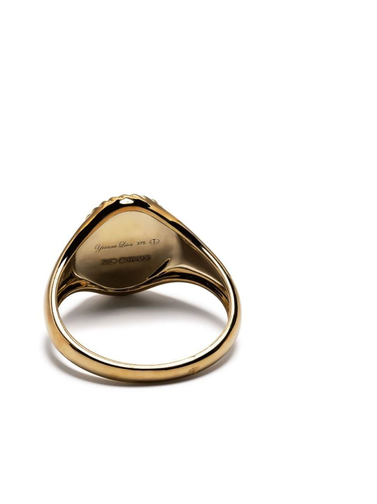 9k Yellow Gold Chevaliere Ovale Onyx and Diamond Ring