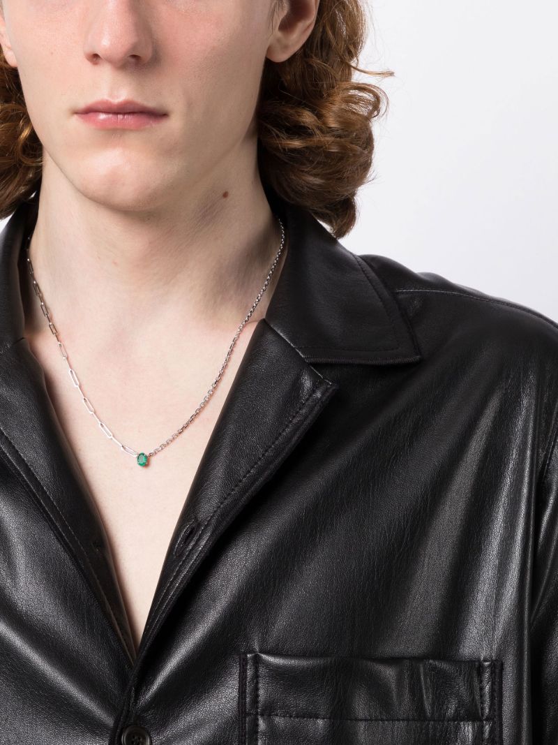 18k White Gold Solitaire Emerald Necklace