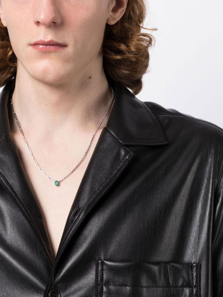 18k White Gold Solitaire Emerald Necklace